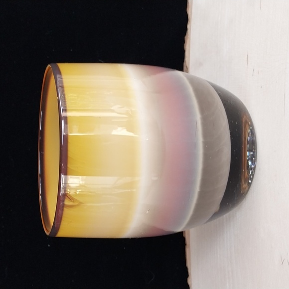 Glassybaby "Hero" Glass Candle Votive Holder Fall Brown Cognac Amber With Yellow - Picture 5 of 11